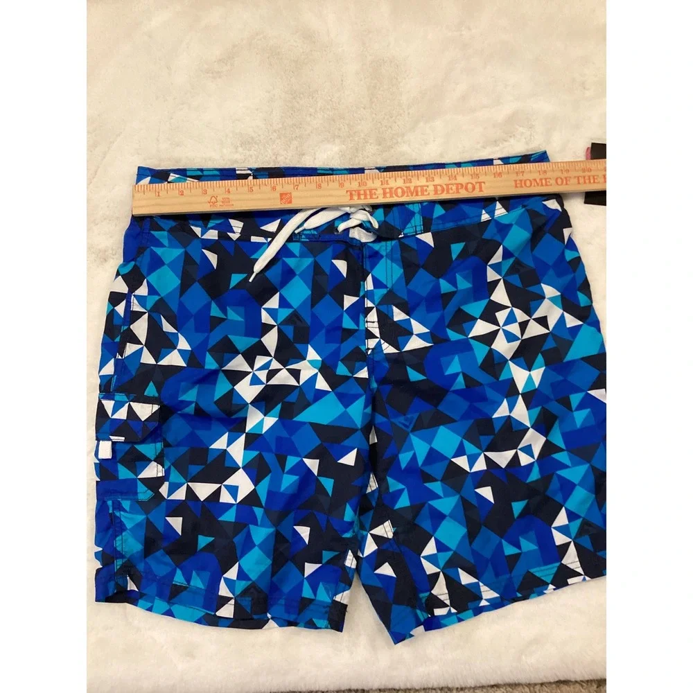 Kanu Surf Mens Geometric Print Board Shorts Blue White Swim Trunks‎ Size 34 NWT